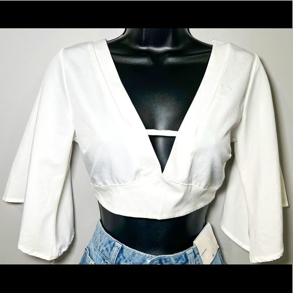 Tops - Tie Back Deep V Neck Crop Top